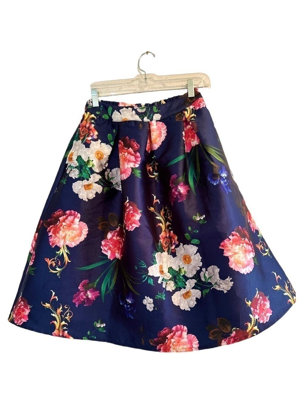 LARA Fashion Satin Multicolored Floral Skirt, Women’s Small NEW Hidden Pockets